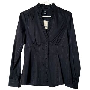 NWT Maurices Womens SzM Black Blouse w/Black Metallic Thread Stripe, Long Sleeve